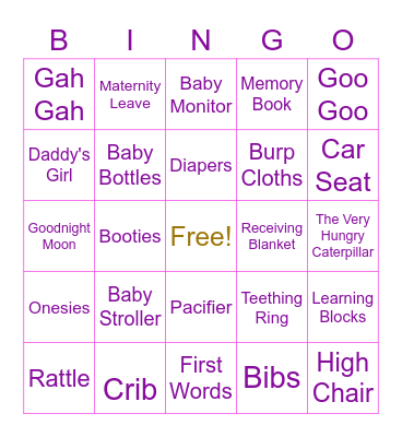 Megha & Vinay Rao's Baby Shower! Bingo Card