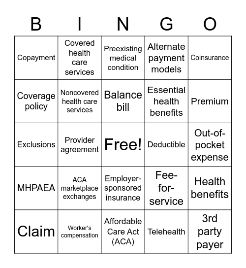 OT 540 Bingo Card