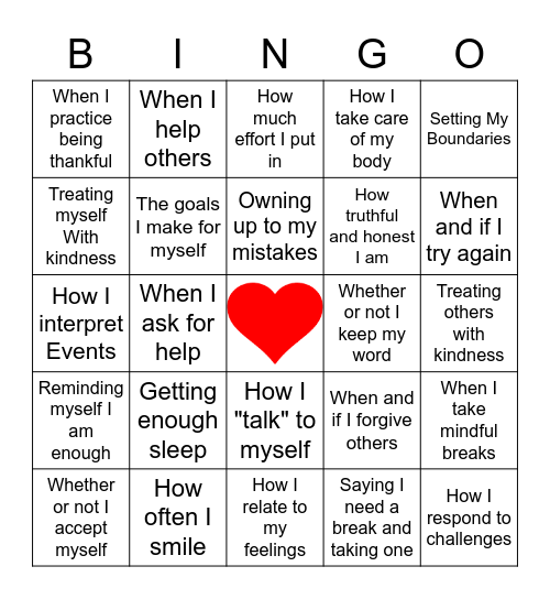 Things I Can Control Bingo Card