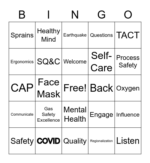 SQ&C Safety Summit BINGO! Bingo Card