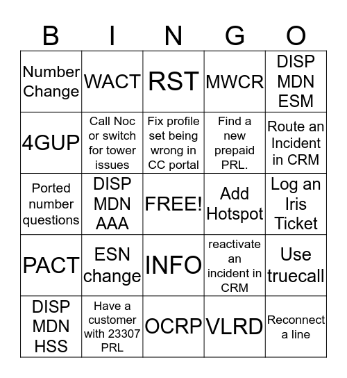 Tech Support Bingo Card