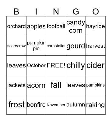 Fall Fun Bingo Card