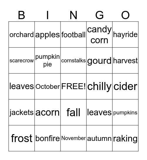 Fall Fun Bingo Card