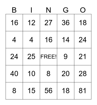 Multiplication Monster Mash! Bingo Card