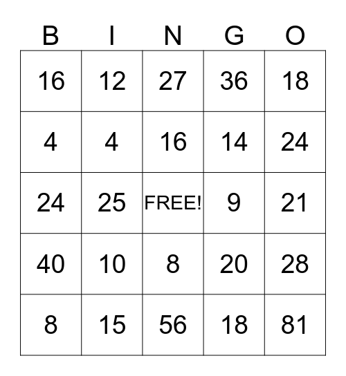 Multiplication Monster Mash! Bingo Card