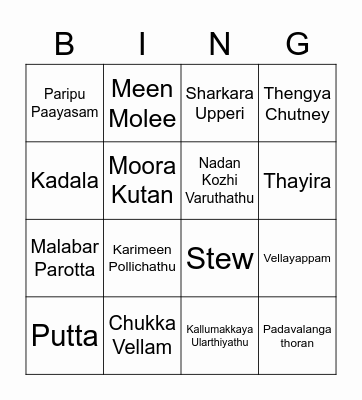 Kerala Food Bingo Card