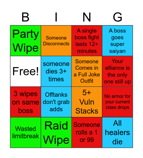 Alliance Raid BING Bingo Card