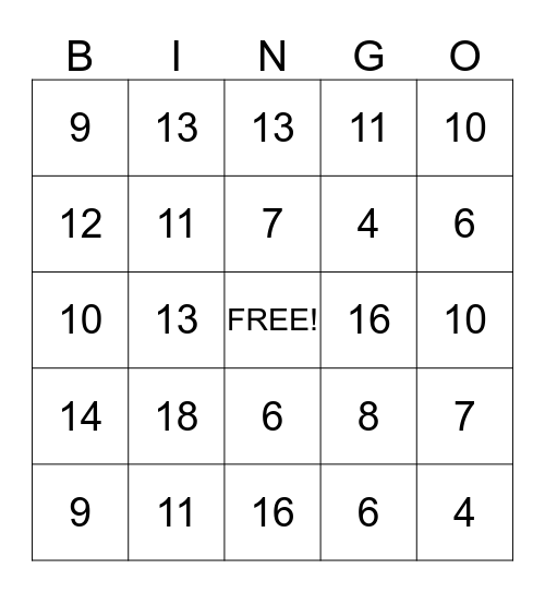 Math Addiation Bingo Card