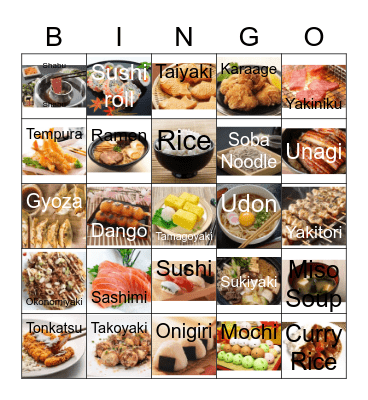 Japanese Food Bingo Card