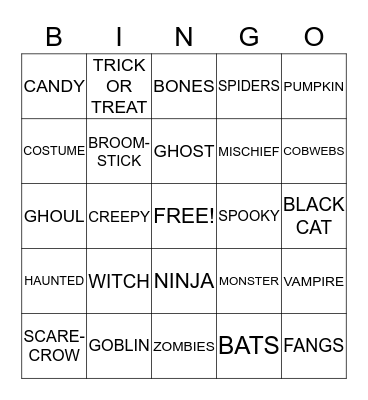 Halloween Bingo Card