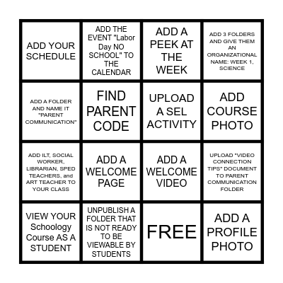 Schoology Bingo Card