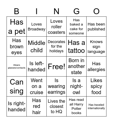 Get to Know You Bingo Card