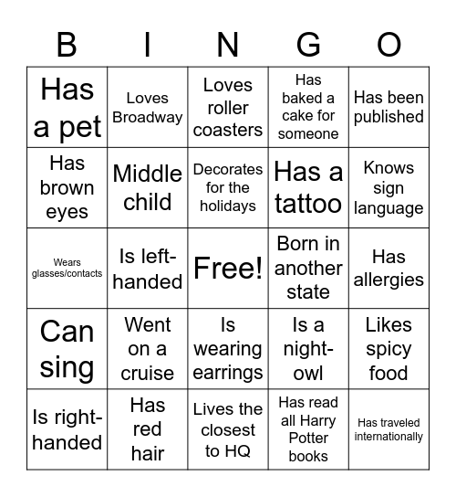 Get to Know You Bingo Card