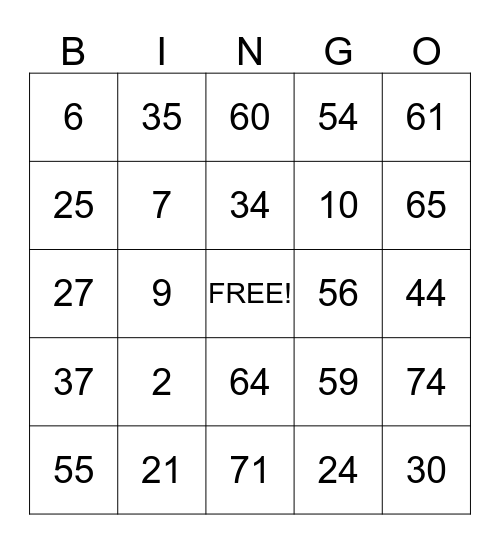 wilma Bingo Card