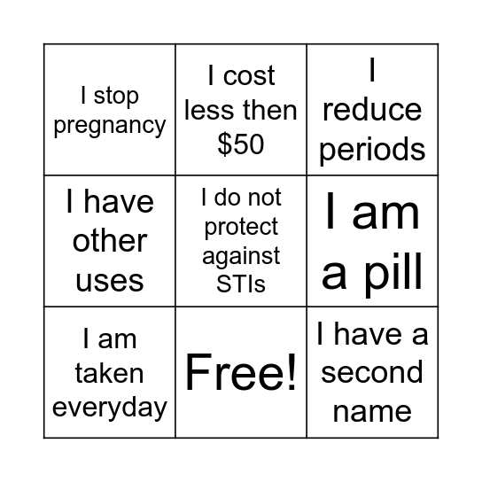 The pill Bingo Card