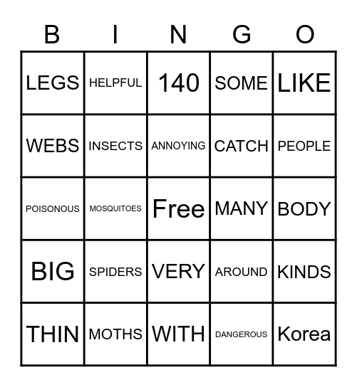 SPIDERS Bingo Card