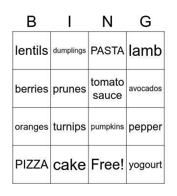 FOOD BINGO Card