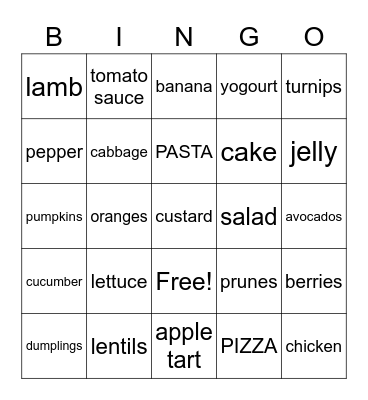 FOOD BINGO Card