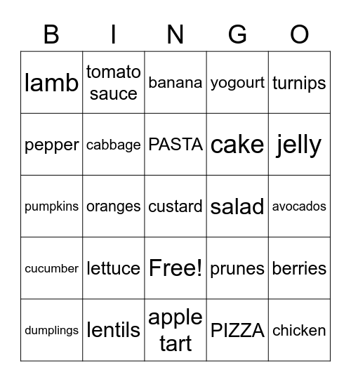 FOOD BINGO Card