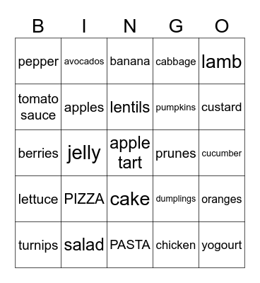 FOOD BINGO Card