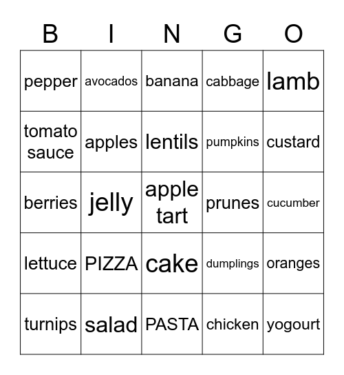 FOOD BINGO Card