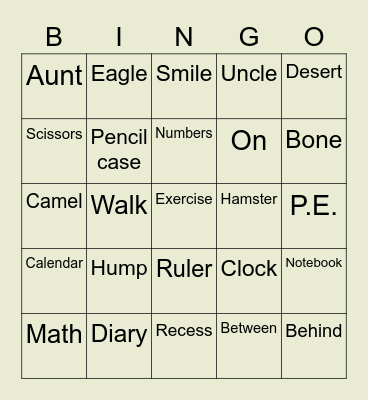 Bingo (camp 3) Bingo Card