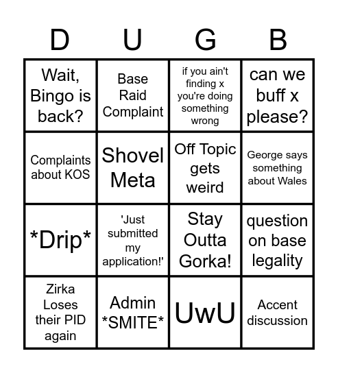 DUG Bingo, The Revenge of the Bingo Card