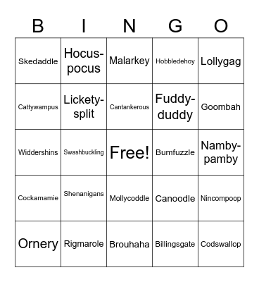 Fun Word Bingo Card