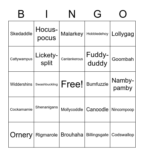 Fun Word Bingo Card