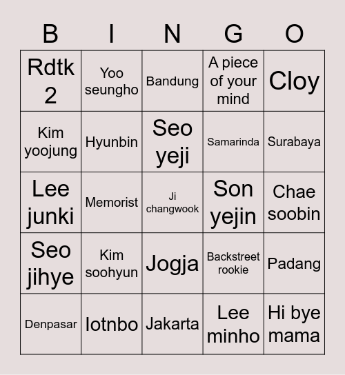 Bingo bskuji Bingo Card