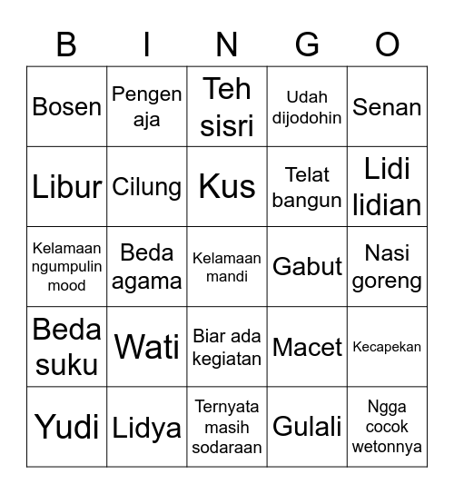 Punya Lala Bingo Card