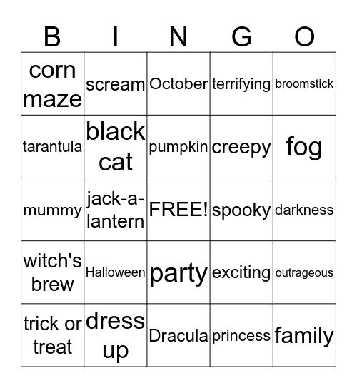 Halloween Bingo Card