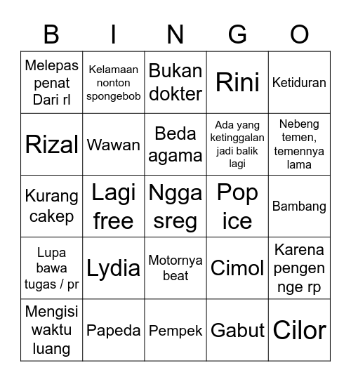 Punyanya KIYONGRIV Bingo Card