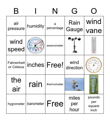Mrs. Atkins' Weather Instruments Bingo Card