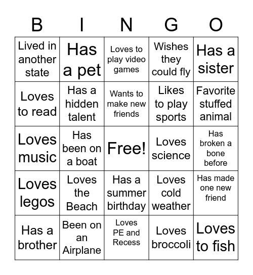 Get to Know me Bingo! Bingo Card