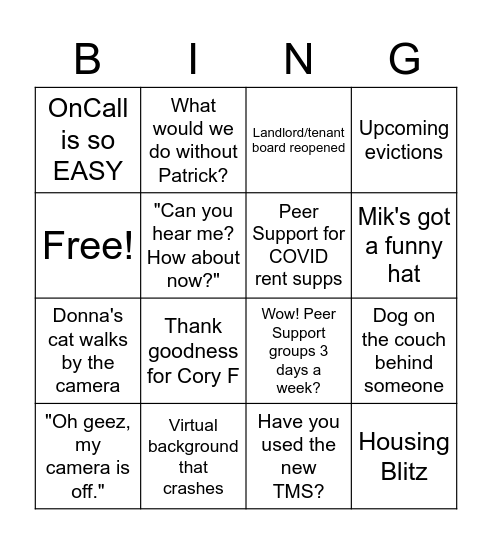 All Staff Bingo Card