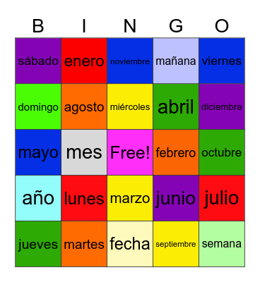 Los dias y los meses Bingo Card