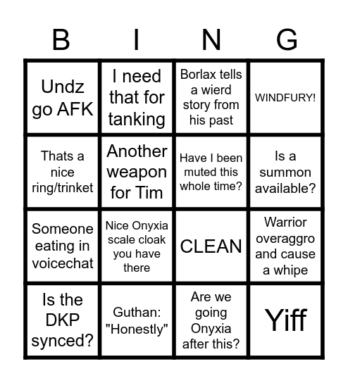 Flares Raid Bingo Card