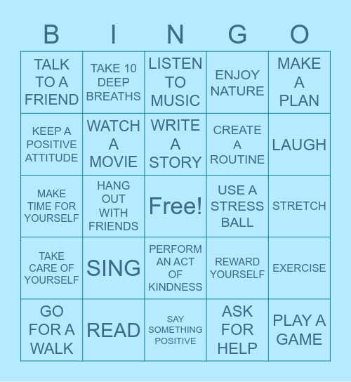 COPING Bingo Card