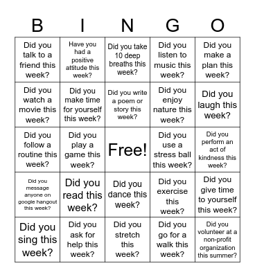 COPING SKILLS Bingo Card