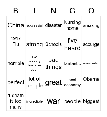 Trump COVID Briefing Bingo Card