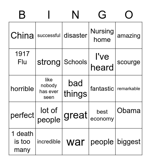 Trump COVID Briefing Bingo Card