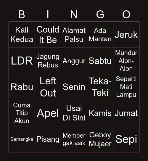 Tamadun Naeun. Bingo Card