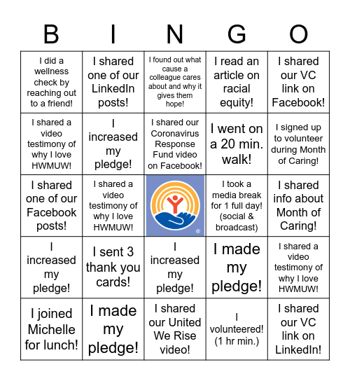 HWMUW Social Media Bingo Card