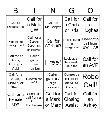 Untitled Bingo Card
