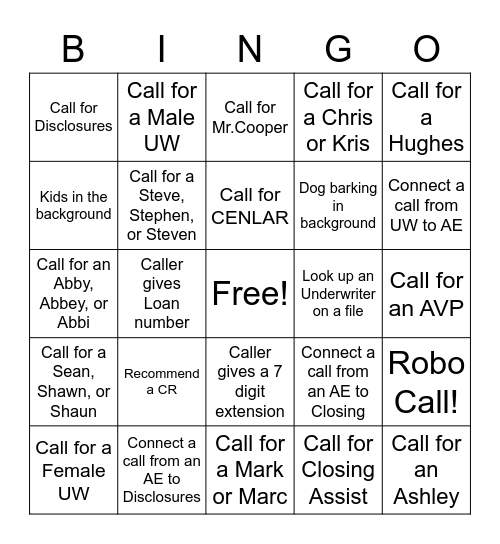 Untitled Bingo Card