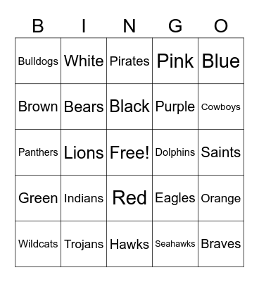 School Mascots Bingo Card