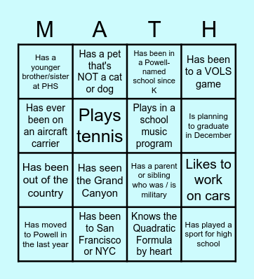 Getting to Know You Bingo Card