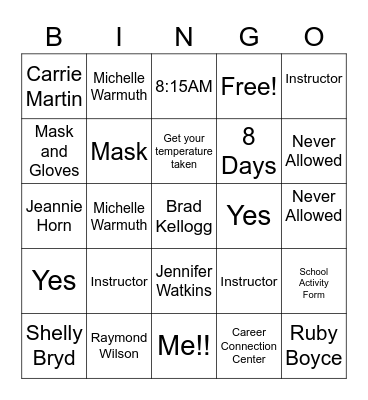 Kiamichi Tech Bingo Card
