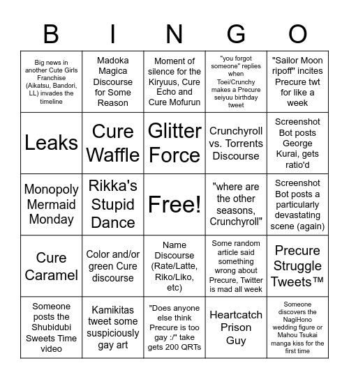 Precure Twitter Bingo Card